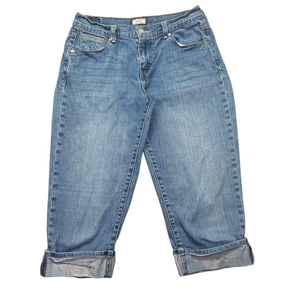 Levis 515‎ Capri Jeans Embellished Pockets Cuffed Hem Denim Blue Size 6 Fits 29"